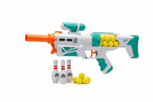 2-in-1 Magic Gun | Water Shooting & Soft Bullet Gun Set with Bowling Pins - KidsMall