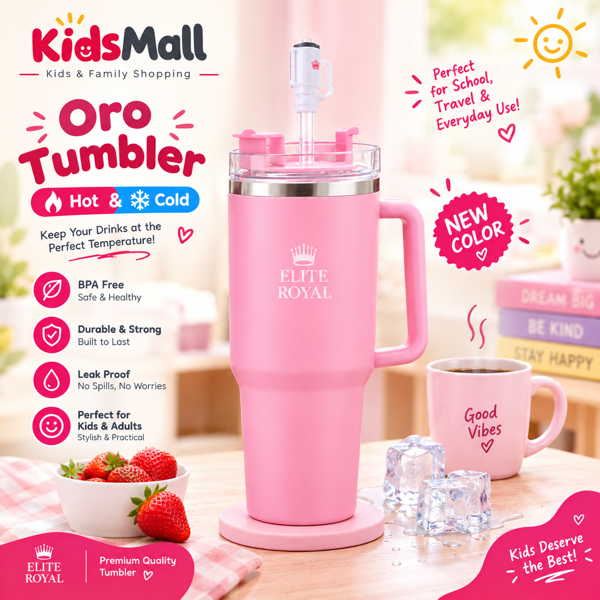 40 oz Hot & Cold Insulated Tumbler with Handle & Straw Lid