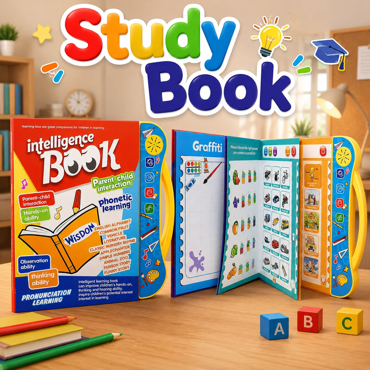 Interactive Kids Study Book Smart Learning Study Book Kids Intelligence Learning Book Interactive Educational Book Talking Study Book for Kids Early Learning Activity Book Fun Learning Study Book Kids Interactive Learning Book