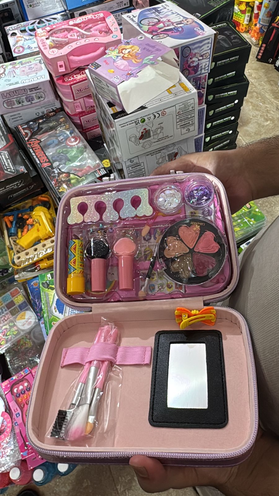 Mermaid Makeup Kit open display showing eyeshadow palette brushes mirror and lip gloss