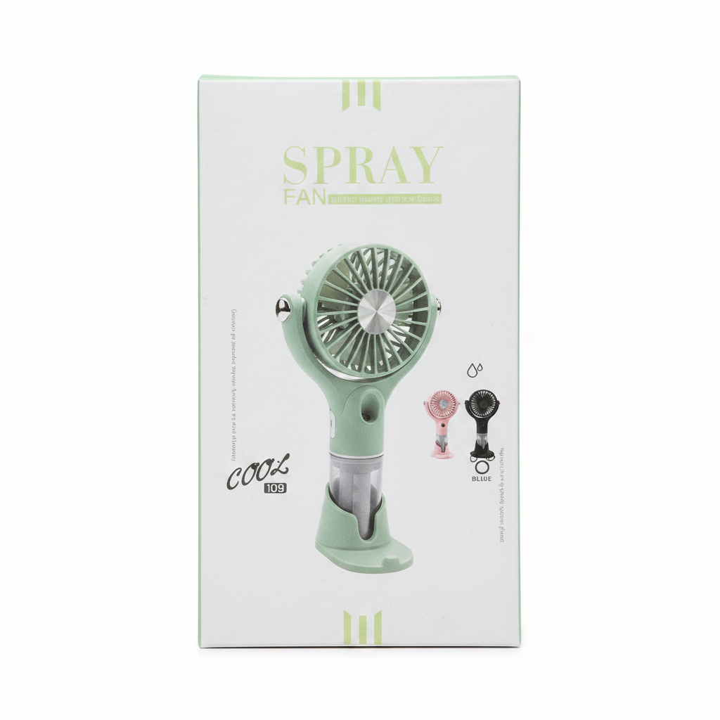 Cool Spray Fan box packaging zoomed in