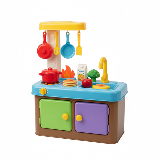 Kids play kitchen set with stove sink pots and pans